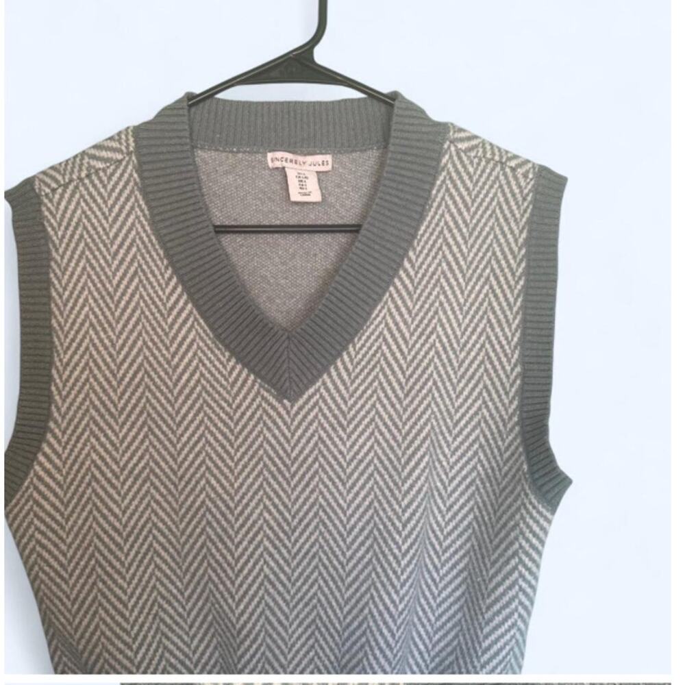 Sincerely Jules Herringbone Vest Cropped Green Size L - Picture 6 of 7